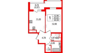 Квартира в ЖК Cube, 1 комнатная, 38.99 м², 4 этаж