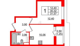 Квартира в ЖК Cube, 1 комнатная, 31.57 м², 9 этаж