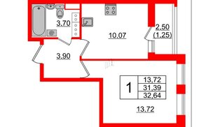 Квартира в ЖК Cube, 1 комнатная, 32.64 м², 15 этаж