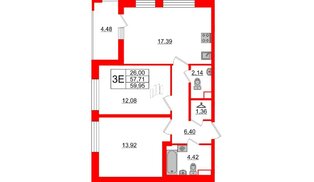 Квартира в ЖК Cube, 2 комнатная, 59.95 м², 2 этаж