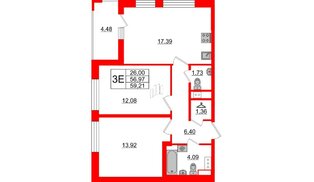 Квартира в ЖК Cube, 2 комнатная, 59.21 м², 4 этаж