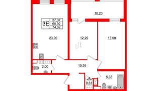 Квартира в ЖК Cube, 2 комнатная, 74.02 м², 13 этаж