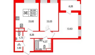 Квартира в ЖК Cube, 2 комнатная, 60.77 м², 2 этаж
