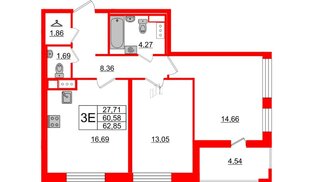 Квартира в ЖК Cube, 2 комнатная, 62.85 м², 8 этаж