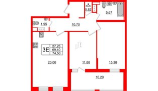 Квартира в ЖК Cube, 2 комнатная, 74.5 м², 4 этаж