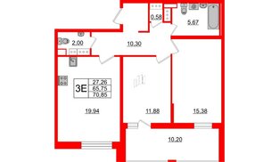 Квартира в ЖК Cube, 2 комнатная, 70.85 м², 15 этаж