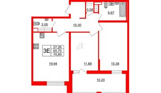 Квартира в ЖК Cube, 2 комнатная, 70.85 м², 16 этаж