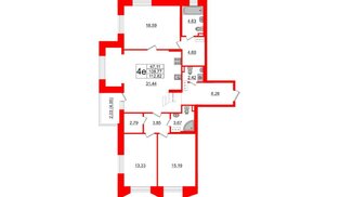 Квартира в ЖК «Черная Речка», 3 комнатная, 108.77 м², 9 этаж