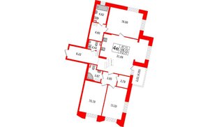 Квартира в ЖК «Черная Речка», 3 комнатная, 108.72 м², 13 этаж
