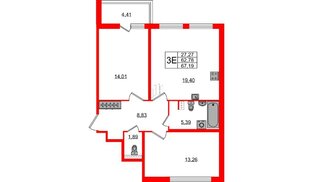 Квартира в ЖК ЯСНО.ЯНИНО, 2 комнатная, 62.78 м², 1 этаж