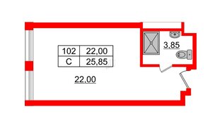 Апартаменты в ЖК Апарт-отель Well , студия, 25.92 м², 4 этаж