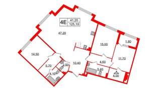 Квартира в ЖК Миръ, 3 комнатная, 125.1 м², 4 этаж