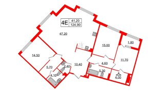 Квартира в ЖК Миръ, 3 комнатная, 124.9 м², 5 этаж