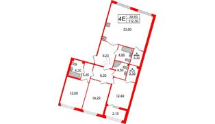 Квартира в ЖК Миръ, 3 комнатная, 112.3 м², 3 этаж