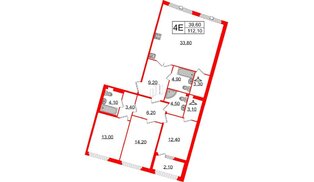 Квартира в ЖК Миръ, 3 комнатная, 111.9 м², 7 этаж