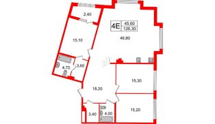 Квартира в ЖК Миръ, 3 комнатная, 126.3 м², 4 этаж