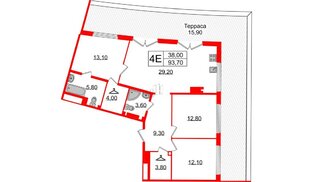 Квартира в ЖК Миръ, 3 комнатная, 93.4 м², 8 этаж
