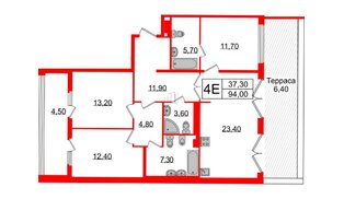 Квартира в ЖК Миръ, 3 комнатная, 93.6 м², 8 этаж
