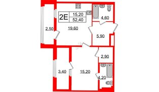 Квартира в ЖК Миръ, 1 комнатная, 52.4 м², 6 этаж