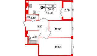 Квартира в ЖК Миръ, 2 комнатная, 68.1 м², 6 этаж