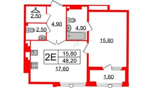 Квартира в ЖК Миръ, 1 комнатная, 48.2 м², 7 этаж