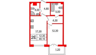 Квартира в ЖК Миръ, 1 комнатная, 48.3 м², 4 этаж