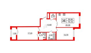 Квартира в ЖК Миръ, 2 комнатная, 75.1 м², 4 этаж