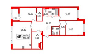 Квартира в ЖК Миръ, 3 комнатная, 119.8 м², 6 этаж