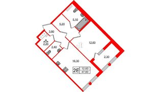 Квартира в ЖК Миръ, 1 комнатная, 47.7 м², 6 этаж