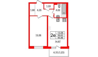Квартира в ЖК Астрид, 1 комнатная, 40.86 м², 4 этаж