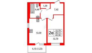 Квартира в ЖК Астрид, 1 комнатная, 40.36 м², 2 этаж