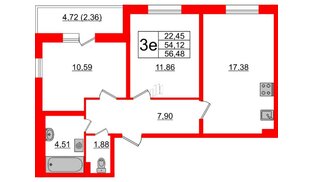 Квартира в ЖК Астрид, 2 комнатная, 56.48 м², 2 этаж