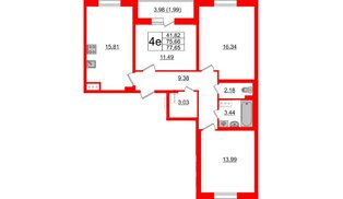 Квартира в ЖК Астрид, 3 комнатная, 77.65 м², 6 этаж