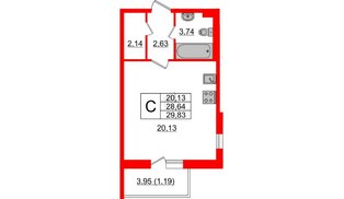 Квартира в ЖК Астрид, студия, 29.83 м², 2 этаж