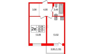 Квартира в ЖК Астрид, 1 комнатная, 39.77 м², 4 этаж