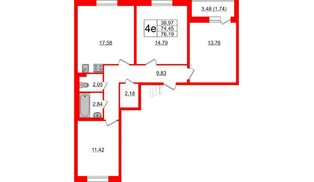 Квартира в ЖК Астрид, 3 комнатная, 76.19 м², 2 этаж