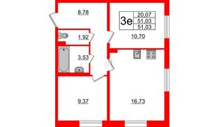 Квартира в ЖК Астрид, 2 комнатная, 51.03 м², 1 этаж