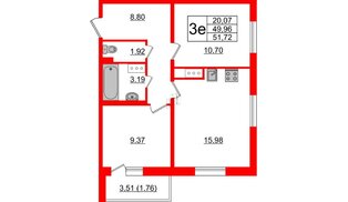Квартира в ЖК Астрид, 2 комнатная, 51.72 м², 2 этаж