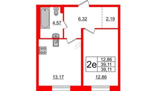 Квартира в ЖК Астрид, 1 комнатная, 39.11 м², 1 этаж