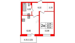 Квартира в ЖК Астрид, 1 комнатная, 39.64 м², 2 этаж