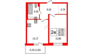 Квартира в ЖК Астрид, 1 комнатная, 39.99 м², 7 этаж