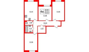 Квартира в ЖК Астрид, 3 комнатная, 73.15 м², 1 этаж