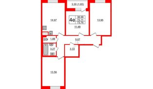 Квартира в ЖК Астрид, 3 комнатная, 73.76 м², 2 этаж