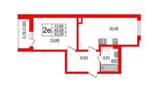 Квартира в ЖК Астрид, 1 комнатная, 42.29 м², 2 этаж