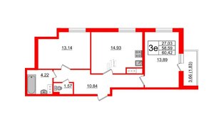 Квартира в ЖК Астрид, 2 комнатная, 60.42 м², 2 этаж