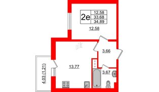 Квартира в ЖК Астрид, 1 комнатная, 34.89 м², 2 этаж