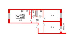 Квартира в ЖК Астрид, 2 комнатная, 59.49 м², 6 этаж