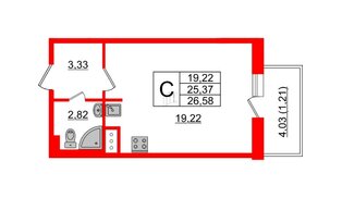 Квартира в ЖК Астрид, студия, 26.58 м², 7 этаж