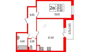 Квартира в ЖК Астрид, 1 комнатная, 51.68 м², 7 этаж