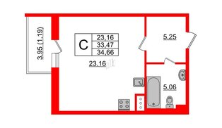 Квартира в ЖК Астрид, студия, 34.66 м², 6 этаж